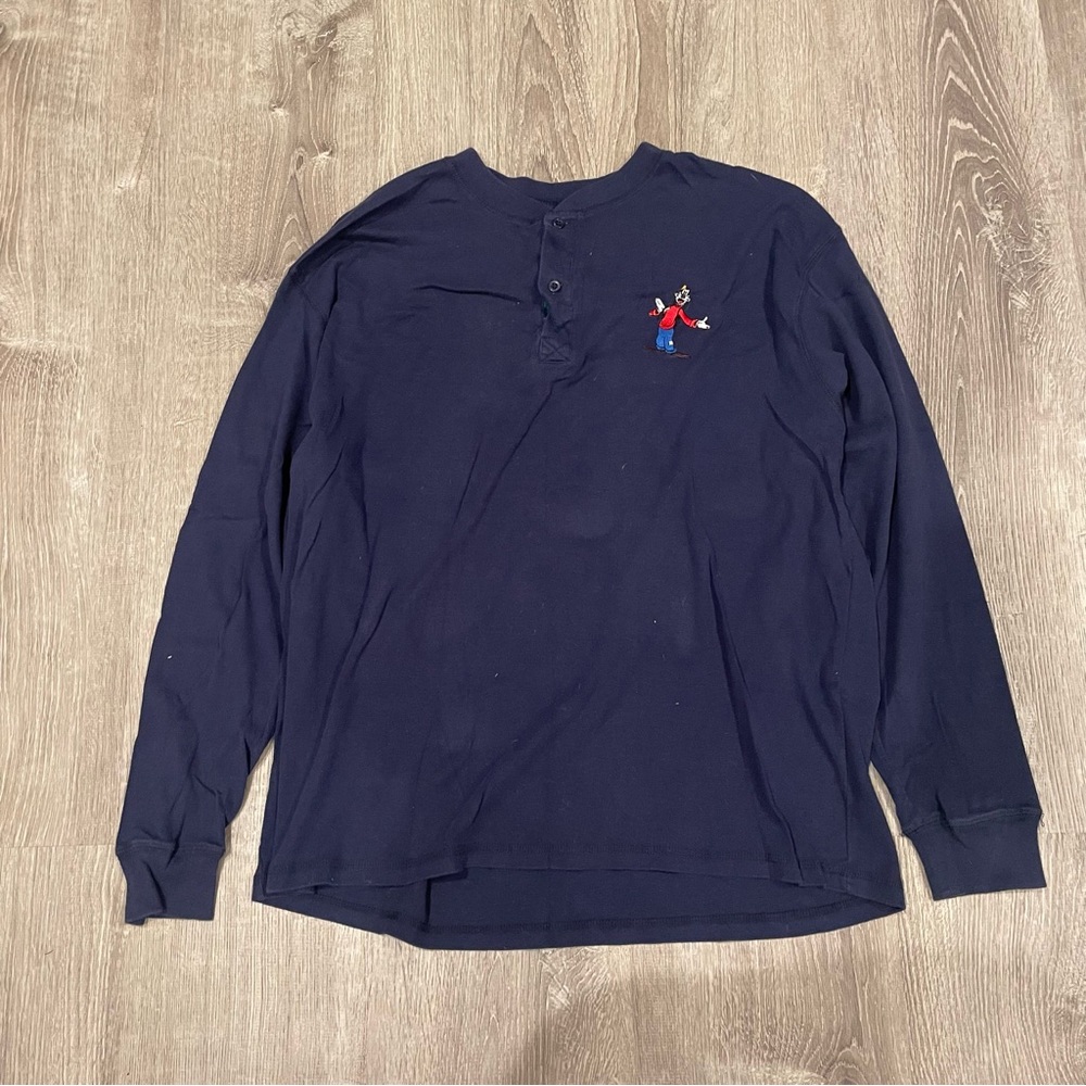 Vintage Disney Goofy Embroidered 1/4 Button Long Sleeve Shirt Size XL